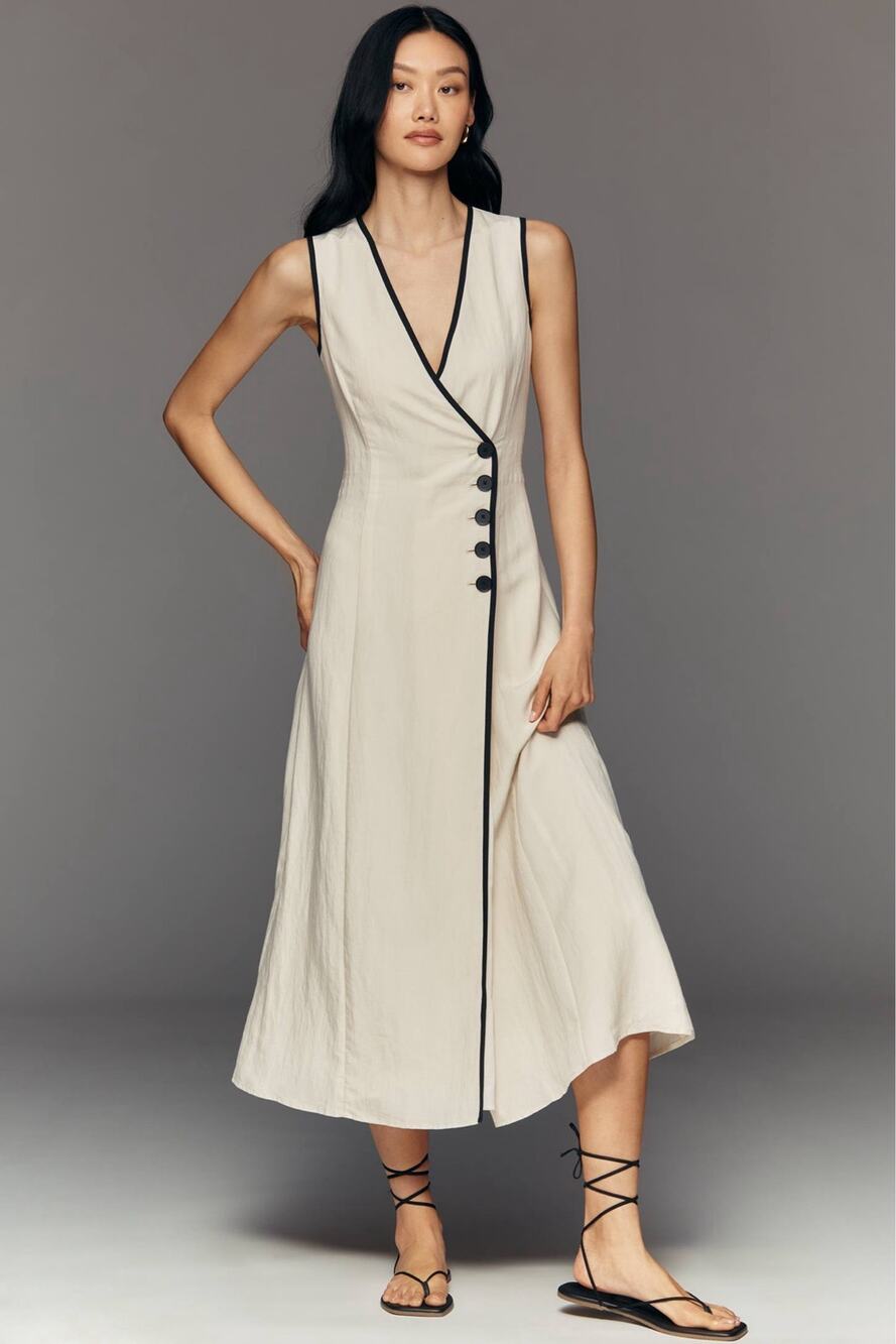 Mare Mare Linen Asymmetric Button Midi Dress Cream Size XL